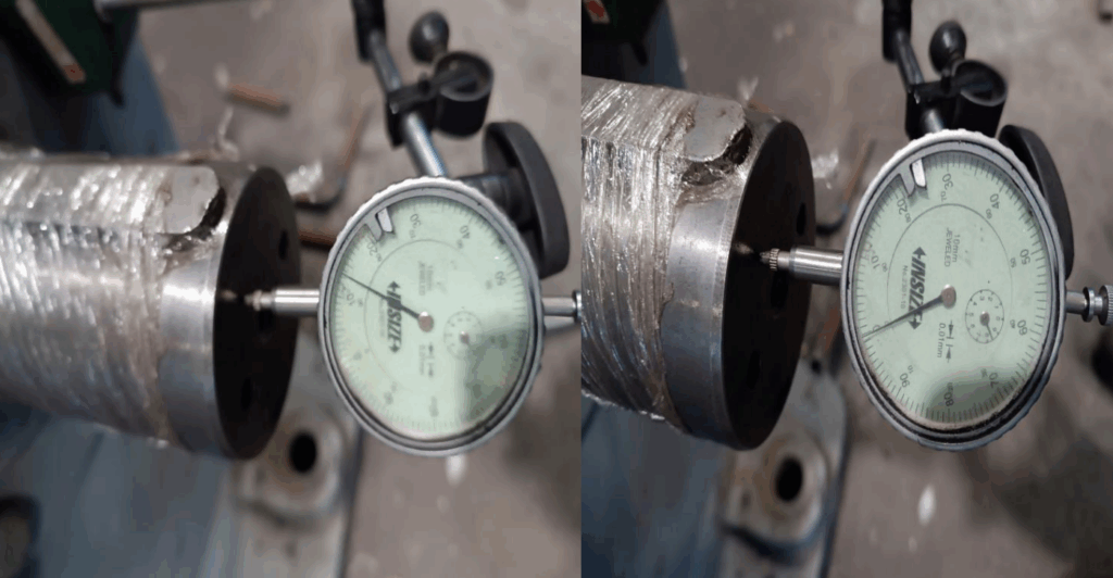 midiendo juego axial con reloj comparador