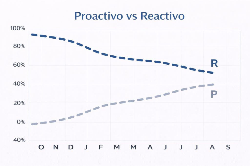 Comparación de enfoque proactivo y reactivo